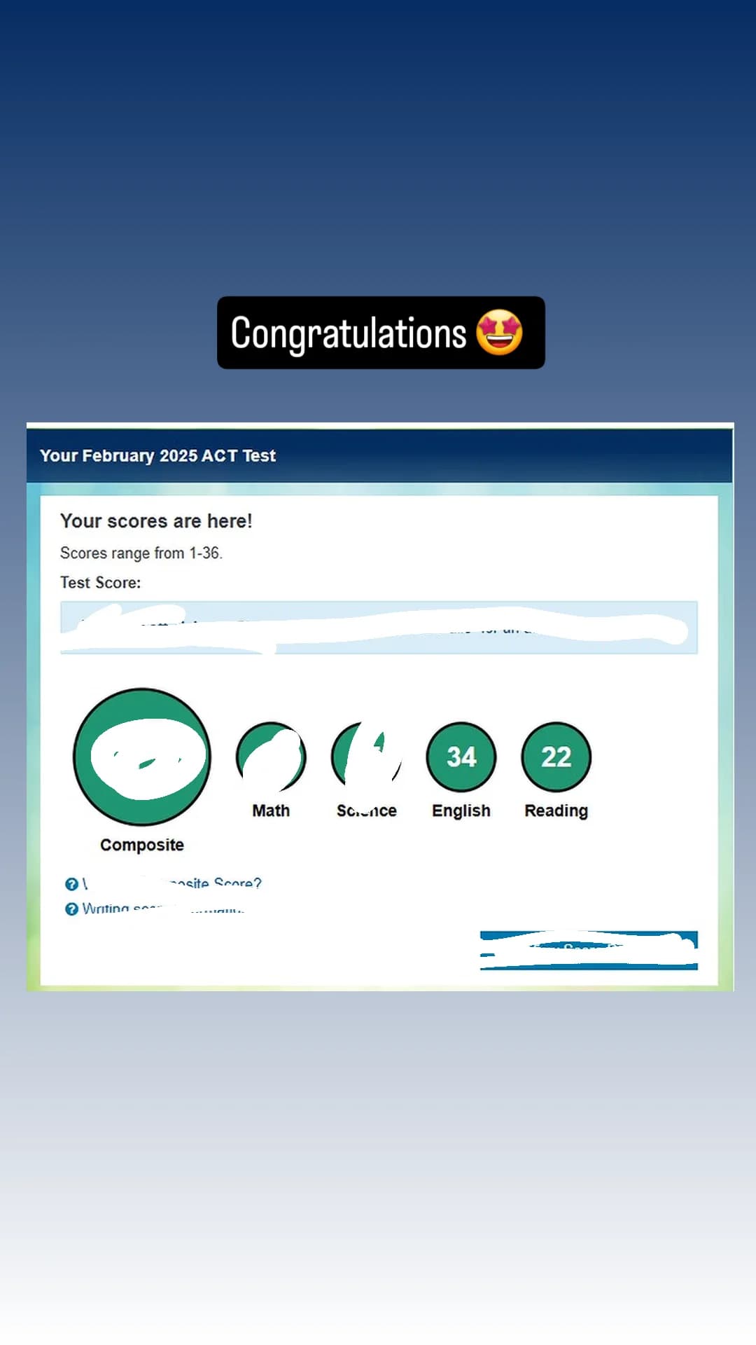 Student score and congratulations from Mr. Tamer Elfangary
