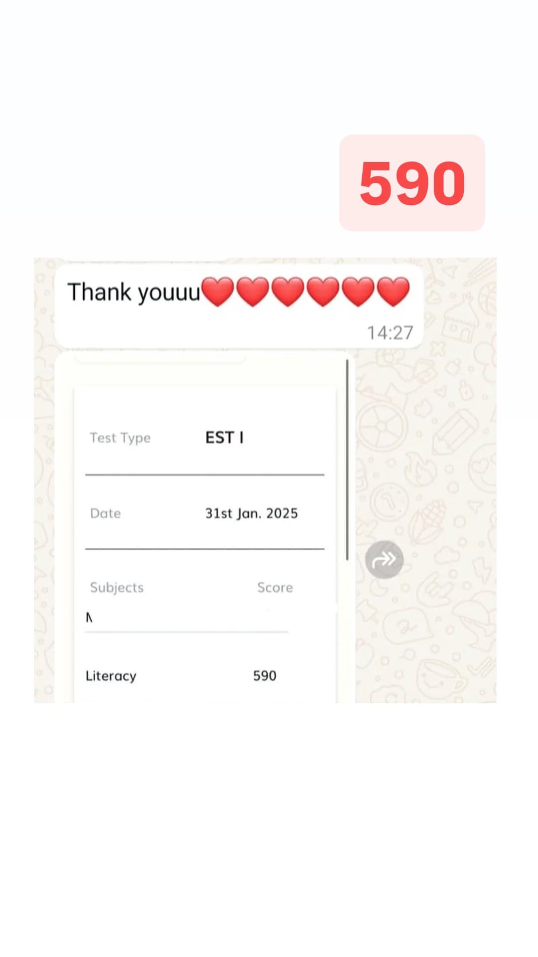 Student score and congratulations from Mr. Tamer Elfangary